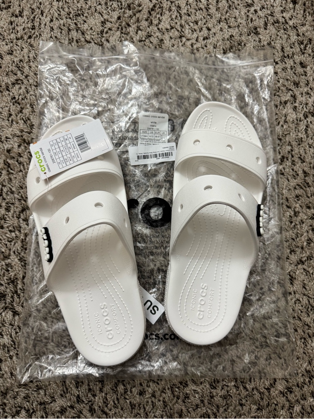 CROCS Mens White Double Strap Slide Sandals